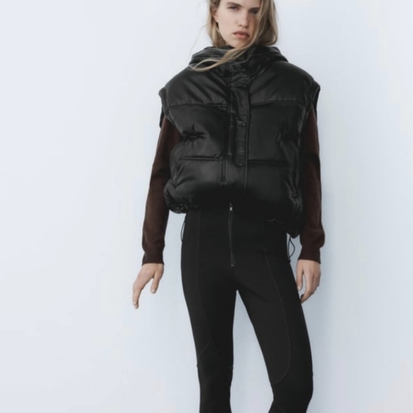 Zara Cropped Puffer Vest Bomber Jacket - Picture 2 of 10